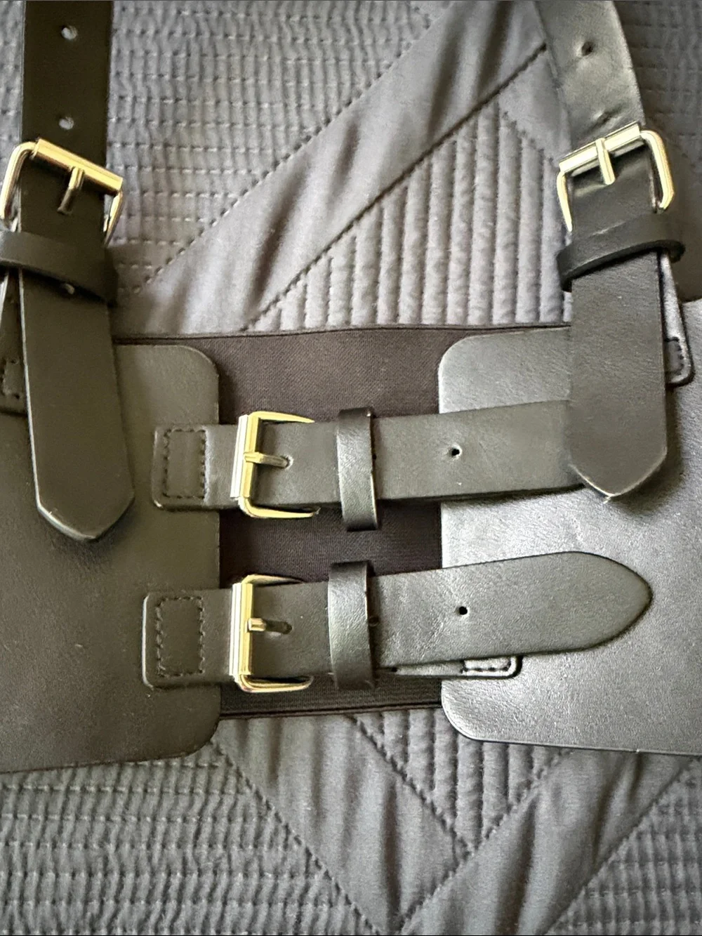 Black Faux Leather Harness Waist Belt Corset Elastic Buckle Adjustable One Size